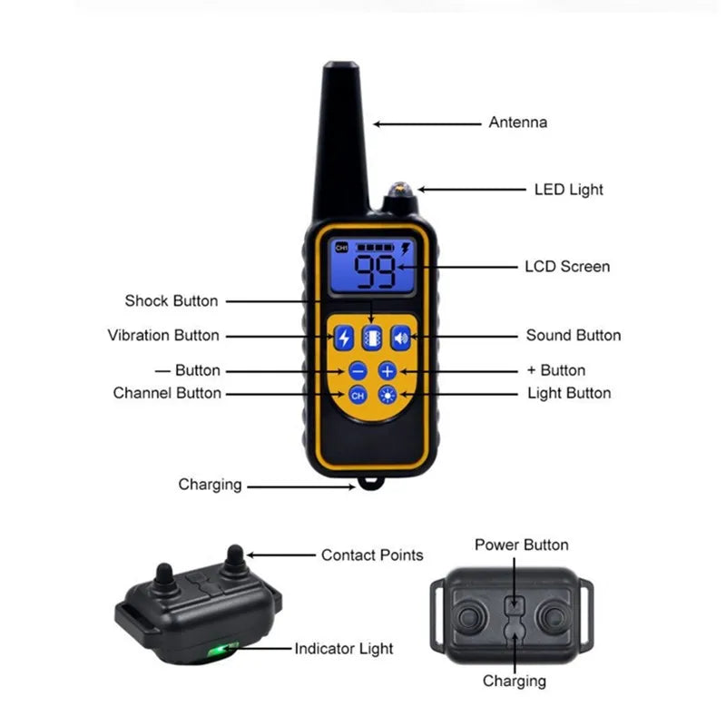 Collier de dressage électrique pour chien Collier d'aboiement pour chien étanche pour animaux de compagnie avec télécommande Dispositif anti-aboiement rechargeable Chiens de toutes tailles