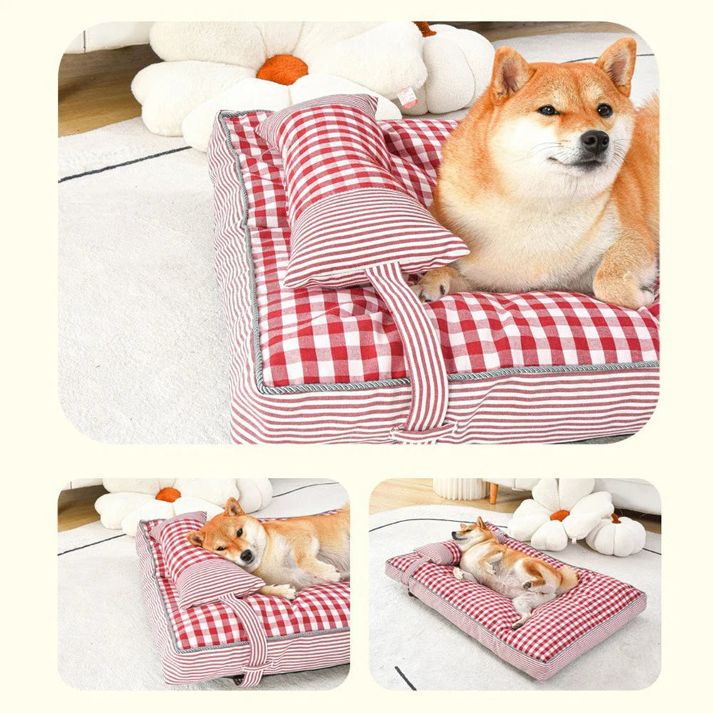 Grands chiens Lit pour chien avec oreiller Couverture de couchage confortable super douce lavable Housse de fond antidérapante Housse amovible Fournitures de matelas