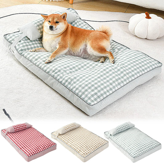 Grands chiens Lit pour chien avec oreiller Couverture de couchage confortable super douce lavable Housse de fond antidérapante Housse amovible Fournitures de matelas