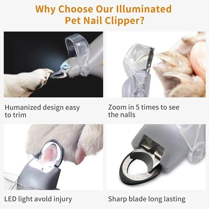 Pet nail clippers, large light-up nail clippers, LED splash-proof nail clippers for cats and dogs, and pet cleaning supplies