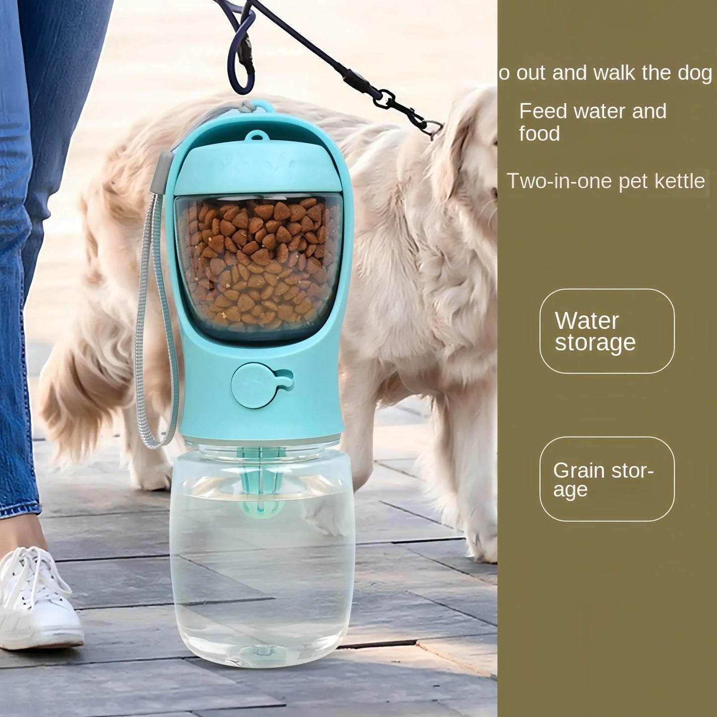 Bouteille d'eau portable pour chien avec rangement, récipient d'alimentation et d'eau pour chiots, animaux de compagnie, mangeoire pour chiens, fournitures de voyage en plein air pour animaux de compagnie