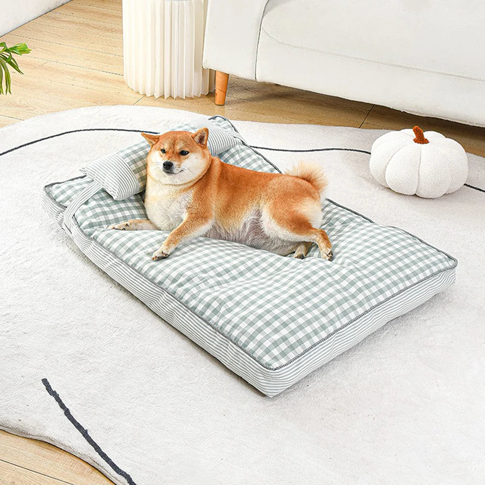 Grands chiens Lit pour chien avec oreiller Couverture de couchage confortable super douce lavable Housse de fond antidérapante Housse amovible Fournitures de matelas